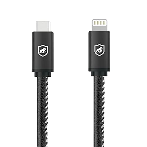 Gshield Cabo Turbo Militar Lightning/Tipo C, Homologado, Carregamento Extremamente Rápido Qualcomm 3.0, Compatível com iPhone/iPad, Nylon trançado 1,5 Metros