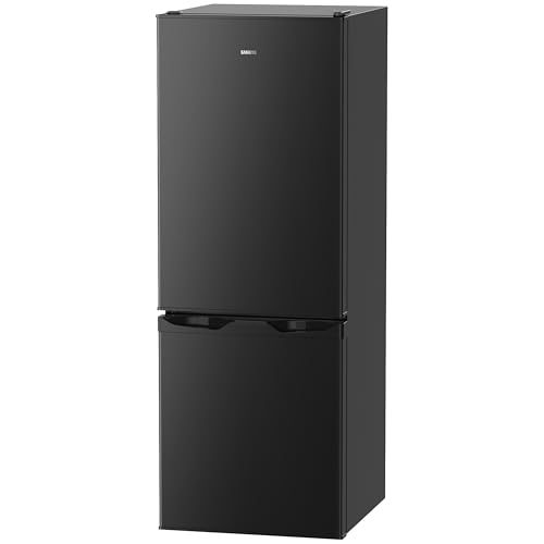 SAMKYO 冷蔵庫 145L 幅45cm 2ドア スリム 右開き 大容量 家庭用 前開き 冷凍室付き ふたり暮らし 耐熱天板 静音 GU140 ブラック