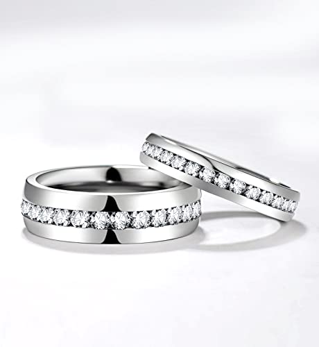 TIGRADE 4mm 5mm 6mm Titanium Ring Cubic Zirconia Engagement Ring Wedding Band Size 3 to 13.52