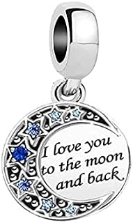 KunBead Jewelry I Love You to the Moon and Back Blue Crystal Star Dangle Charms Compatible with Pandora Bracelets Necklace for Women Girls, Blue,Black