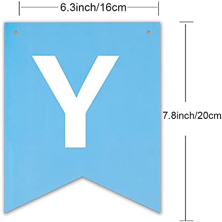 Happy Birthday Banner Blue, HCSSZ Large Size 16 X 20CM Birthday Bunting with 6 Balloons for Birthday Party Decorations and Any Ages's Party Supplies