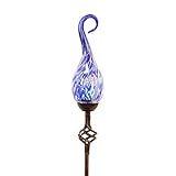 Exhart Solar Garden Stake Lights – Solar Glass Blue Spiral Flame Garden Stakes – Handblown Glass Finial Lights, LED Accent Lights That Transform a Garden Driveway or Event (9in Glass 36in Stake) …