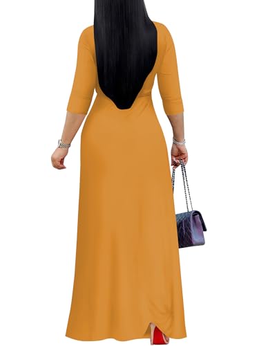 Image of PinkPatty Women's Plus Size Maxi Dresses Casual Flowy 3 /4 Sleeves Dress Printed Vacation Dress for Daily Wear with Belt