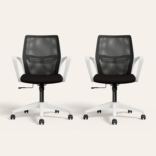 Image of Interio by Godrej Vurv Chair Mesh Back Ergonomic Work from Home /Revolving Study Chair, 1 Year Warranty, Height Adjustable | Heavy Duty Polypropylene Base | DIY Installation (Black, Set of 2)