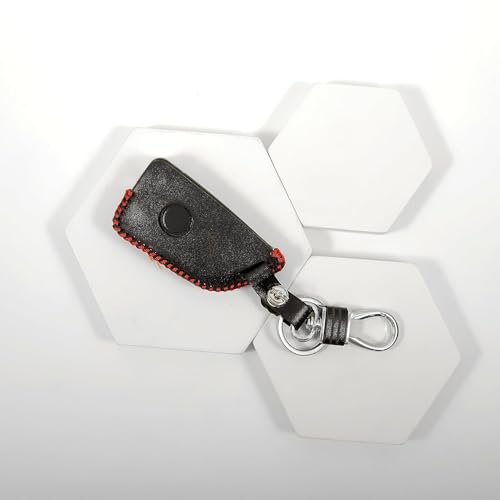 Image of Leather Smart Car Key Cover Case with Metal Hook Keychain for Assembled Remote Smart KD Xhorse-After Market Flip(Black)