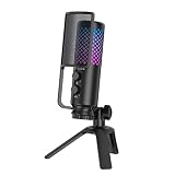 FDUCE Microphone USB pour PC/PS4/PS5, Micro de Bureau à condensateur pour Streaming, podcasting, Jeux avec commutateur RVB, Bouton de sourdine, Surveillance du Casque, Filtre Anti-Pop, trépied-SL160