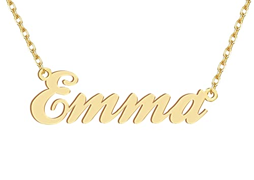 Dancing Wolf 18k Gold Plated Emma Name Necklace Stainless Steel Nameplate Necklaces Jewelry for Womens Moms