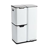 Bayt Mülleimer 3 Fächer - Abfalleimer - Edelstahl-Abfallbehälter - Treteimer für Mülltrennung - Mülleimer (Weiß)