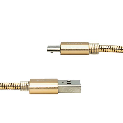 Image of V-Walk 1 Mtr Metal Micro Charging & USB Syncing Cable Data Cord - Compatible with Samsung, HTC, Motorola, Sony, Lenovo and Other Andriod Devices - Gold