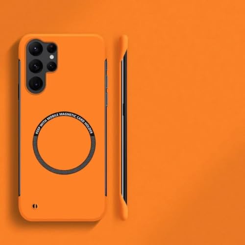 Coque Samsung S21FE ultra-fine rigide en polycarbonate orange magnétique sans cadre