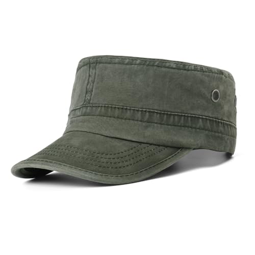 meioro Washed Cotton Military Caps Unisex Adjustable Cadet Army Cap Classic Vintage Captain Hat Flat Top Cap ?Army Green?