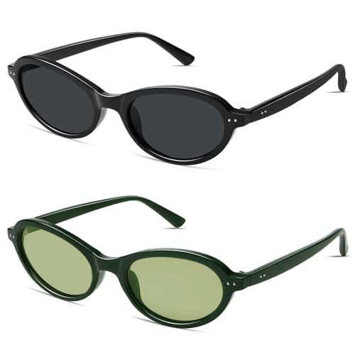 Image of VANLINKER Trendy Oval Polarized Sunglasses for Women Men Small 90s Style Retro Cat Eye Frame Narrow Sleek Design VL9847