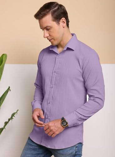 Image of FILO HEVIS Men's Casual Button Down Popcorn Shirts Stylish Long Sleeve Linen Textured Beach Summer Shirt