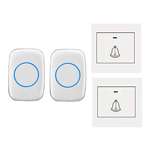 LWPCP Timbre inalámbrico con 2 Receptores,2 Botón, Kit de Timbre de Puerta Impermeable IP44 a 300 m de Alcance, 36 Tonos De Llamada, 4 Niveles de Volumen, indicador LED,Blanco