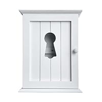 GreyZouq Wooden Key Cabinet Wall Mounted Cupboard. Keyhole shaped window design or elephant carving. Perfect Organiser for Keys. Magnetic Door Closure and Six Hooks