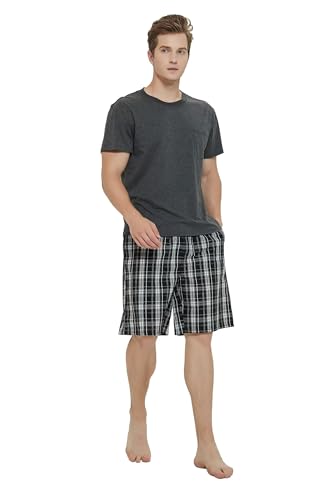GLOBAL Men's Short Pajama Sets Soft Top & Lightweight Shorts Sleepwear Elastic Waistband PJs S-XXL2