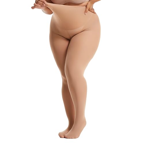 Image of Frola Plus Size Tights for Women Semi Opaque Control Top High Waist Stockings 60 Denier Women's Pantyhose 2X 3X 4X 5X