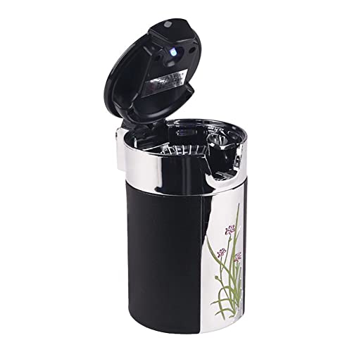 Portable Car Ashtray with Lid Smell Proof Air Vent Solar Powered Car Ashtray with Blue LED Light, windproof Ashtray Detachable Smokeless Ash Tray for Vehicles Home Office Outdoor Use, Black