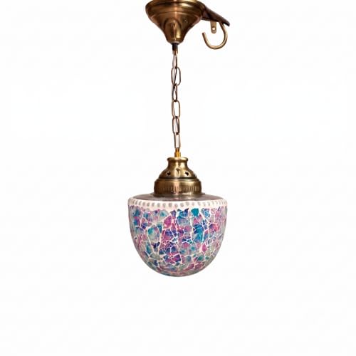 Image of Mosaic Glass Pendant Light with Brass Chain, Multicolour
