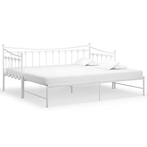 vidaXL Cadre de Canapé-lit Extensible Lit d’Invité Lit Superposé Simple Lit d'Appoint Salon Salle de Séjour Chambre à Coucher Blanc Métal 90x200 cm