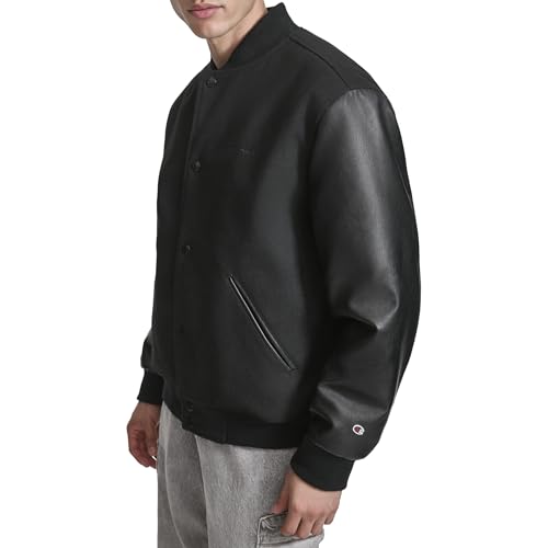 Champion Men's Letterman Varsity Bomber Jacket with Faux Leather Sleeves3