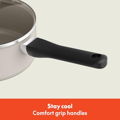 Image of bella 12 Piece Cookware Set with EverGood Ceramic Nonstick Coating, Dishwasher & Oven Safe, All Stovetops Compatible, Tempered Glass Lids and Cool Touch Handles, Oatmilk