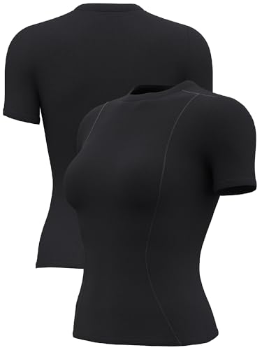 TAISIM Women's Dry Fit Workout Shirt Crew Neck Compression Top2