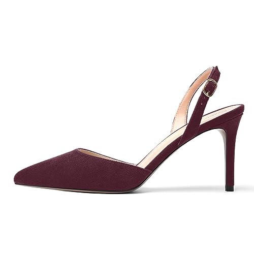 ROSERWISH Womens Wedding Comfortable Buckle Dress Suede Pointed Toe Backstrap Stiletto High Heel Pumps Shoes 3.3 Inch2