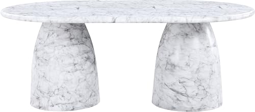 Image of Meridian Furniture 702White-T Cosenza Collection Art Deco 78 inch Indoor /Outdoor Concrete Dining Table with White Marble Finish, 78 inch W x 44.5 inch D x 30 inch H, White