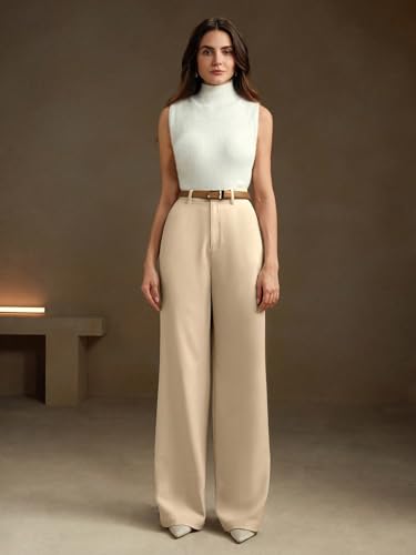 Image of KERI PERRY Trousers for Woman Pants Women's Formal Office Korean | Black Beige Track Pant | Straight | Cotton Spandex Stretchable Trouser | High-Waisted Bottom Wear