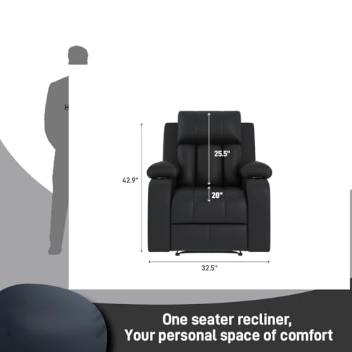 Image of Amazon Brand - Solimo Pinnacle | Single Seater Sofa Recliner | Manual Recliner (Leatherette Black)