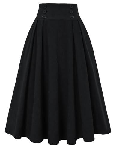 Image of Belle Poque Corduroy Skirt for Women A-Line Flared Swing Skirt Midi High Waist Skirts