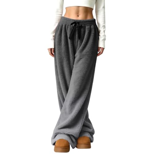 Women Wide Leg Pants Baggy Plush Gradient Color Flannel Thermal Trousers - image 4