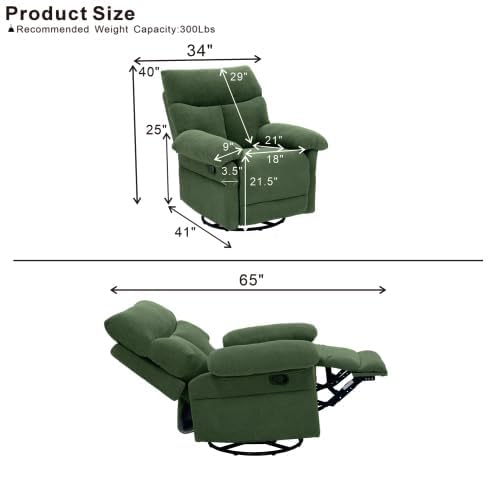 Image of Manual 360 Swivel Rocker Recliner Chair for Living Room, Green