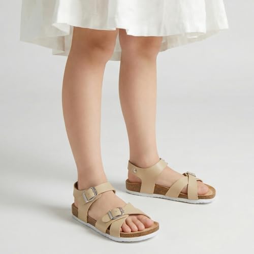Image of Trary Girls Sandals Open Toe Casual Summer Shoes with Cork Footbed Comfortable Flat Sandals for Little Kids