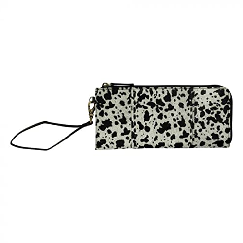 Black Zippered Western Wallet Wristlet - Hair On Leather Wallet for Women