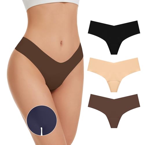 OVRUNS Seamless Thongs for Women Low Waist Invisible No Show Thong Panty Liners Workout G-String Thongs Underwear 3 Pack