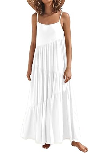 Image of Womens Sundress Loose Sleeveless Strap Summer Casual Beach Vacation Long Dress for Women Solid Halter Dress
