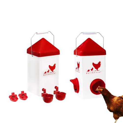 RentACoop Chick2Chicken 5lb 2-Port Feeder and 1-Gal Small Cage Waterer Set - Suitable for Chicks, Chickens, Pigeons, Quail, and Doves