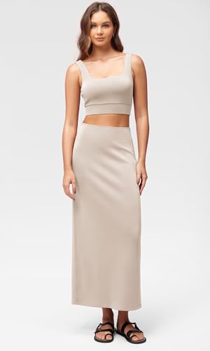 Image of ODODOS Modal Soft Maxi Skirt for Women, Back Slit High Waist Casual Long Pencil Skirts
