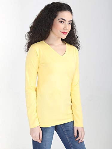 Image of FLEXIMAA Women's Cotton Plain V Neck Full Sleeve T-Shirt