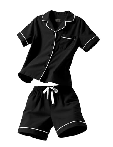 COLORFULLEAF 100% Cotton Men's Pajamas Set Short Sleeve Sleepwear for Men Soft Button Down Loungewear with Pockets