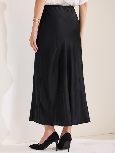 Allegra K Women's Satin Maxi Summer Skirt High Waist Drawstring Flared Cocktail Wedding 2025 A-Line Long Skirts4