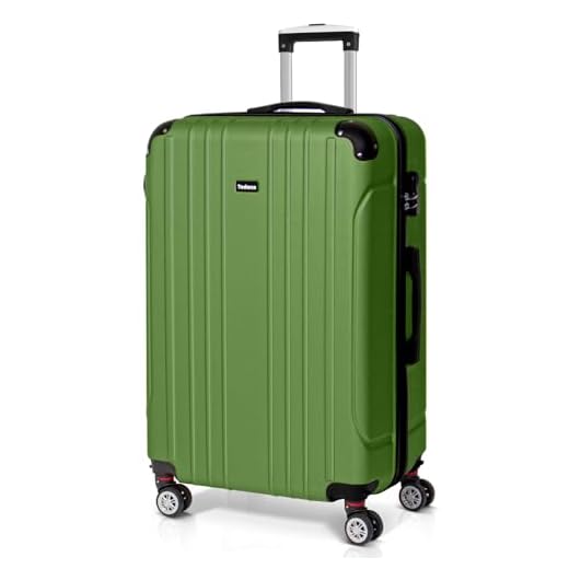Todeco Valise Grande Taille 78cm, Valise de Voyage, Rigide e Légère ABS Valise de Voyage à roulettes Valises, 4 Doubles Roues, 78x51x28cm, Vert Olive