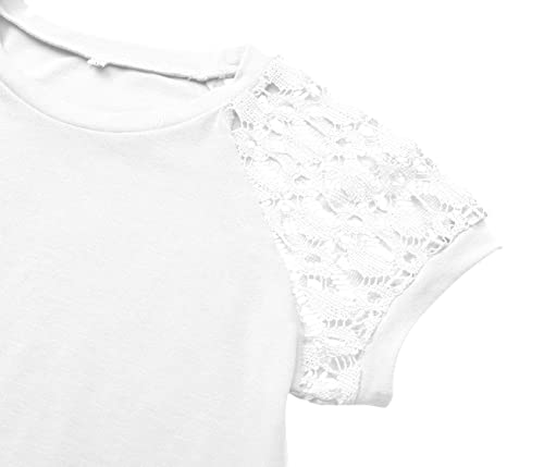 Yoklass Kids Girls Short Sleeve Tops Lace Casual Loose Blouses T Shirts Crewneck Tunic Girls White Blouse For Girls 10-12 Girls Size 8 Clothes #TOP4