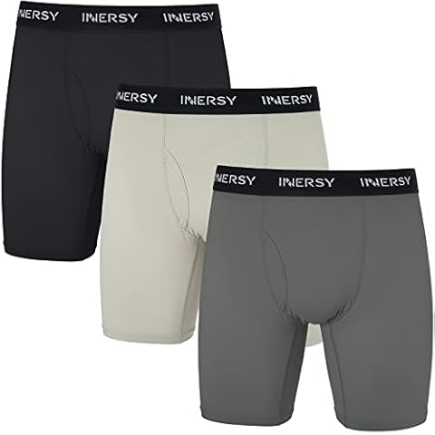 INNERSY Mens Boxer Shorts Fly Fronts Trunks Underwear Anti Chafing Long Leg Underpants Multipack 3 Cover