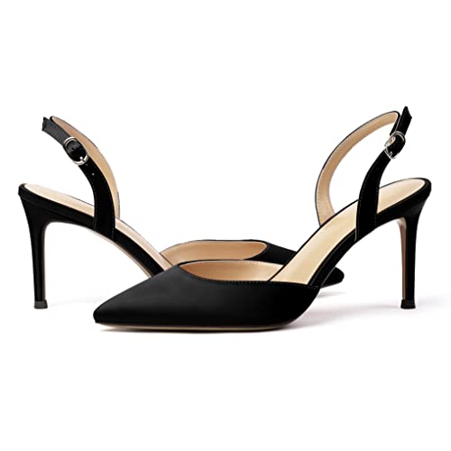 SAMMITOP Women's Pointy Toe High Heels Slingback Stilettos Slip-on Evening Party D’Orsay Satin Shoes for Wedding Bride4