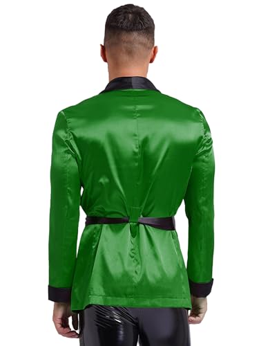 Men's Short Satin Smoking Jacket Robe Lapel Long Sleeve Kimono Bathrobe with Belt Nightwear2