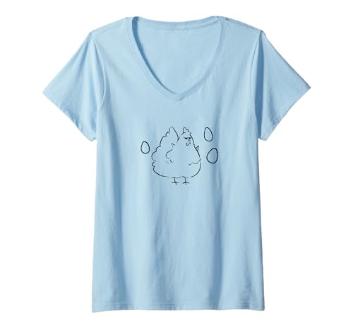 Mujer Y2K 90s Cool Hen Chicken con gafas de sol y huevos Camiseta Cuello V