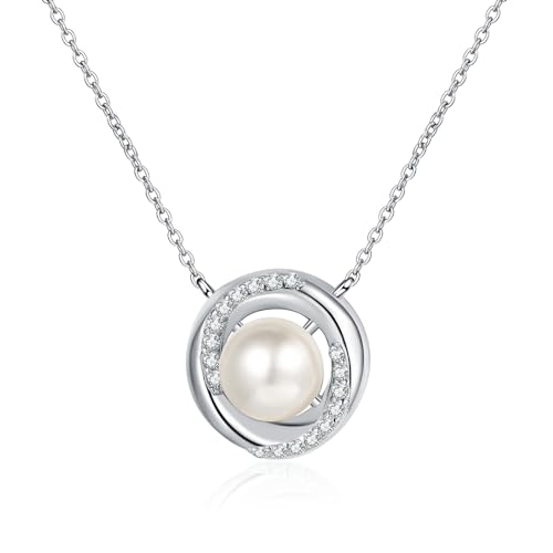 Collier perle de rivière anti-ternissement en argent plaqué platine et moissanite